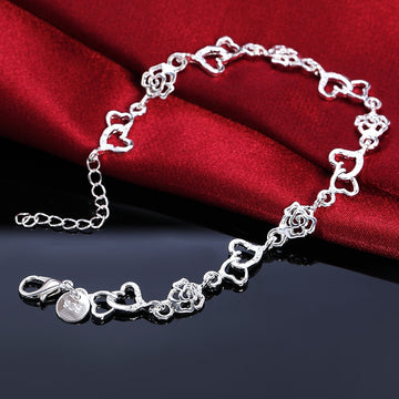 Beautiful hot women bracelet HEART lovely FLOWER chain fashion Wedding Party Silver cute lady nice  bracelet jewelry , LH009 daiiibabyyy
